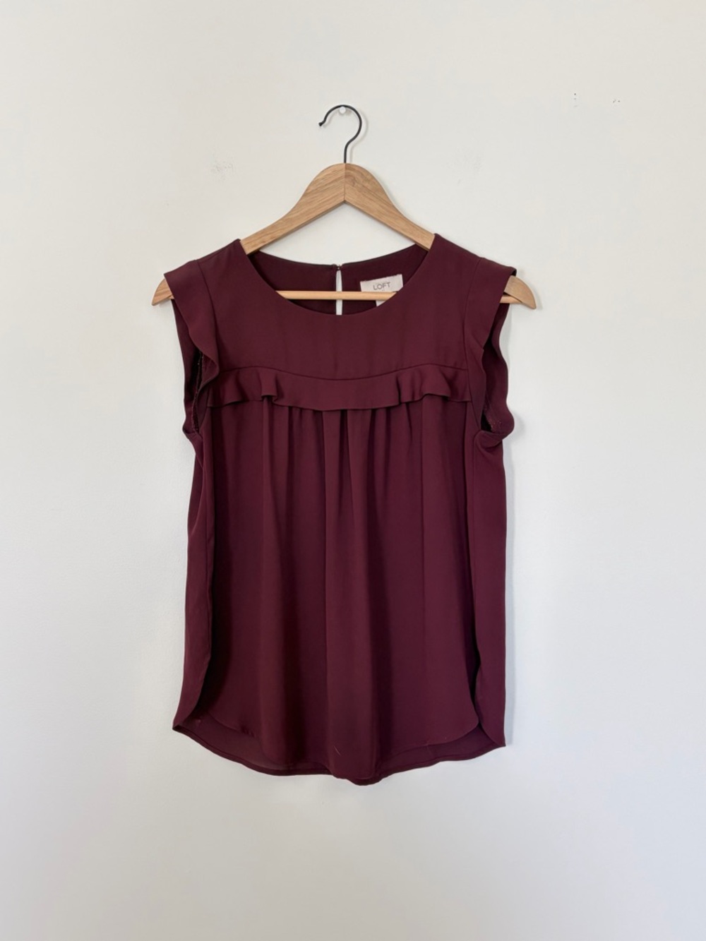 Loft Burgundy Ruffle Sleeve Blouse Size